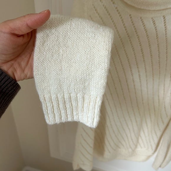 Lou & Grey Cream Off White Turtleneck Sweater Open Knit Medium M - Picture 11 of 12